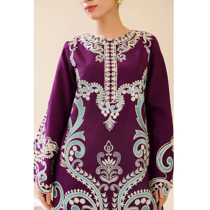 UAL-02 Embroidered Kaftan Raw Silk Co-Ord Set 2 Pc | Adan's Libas