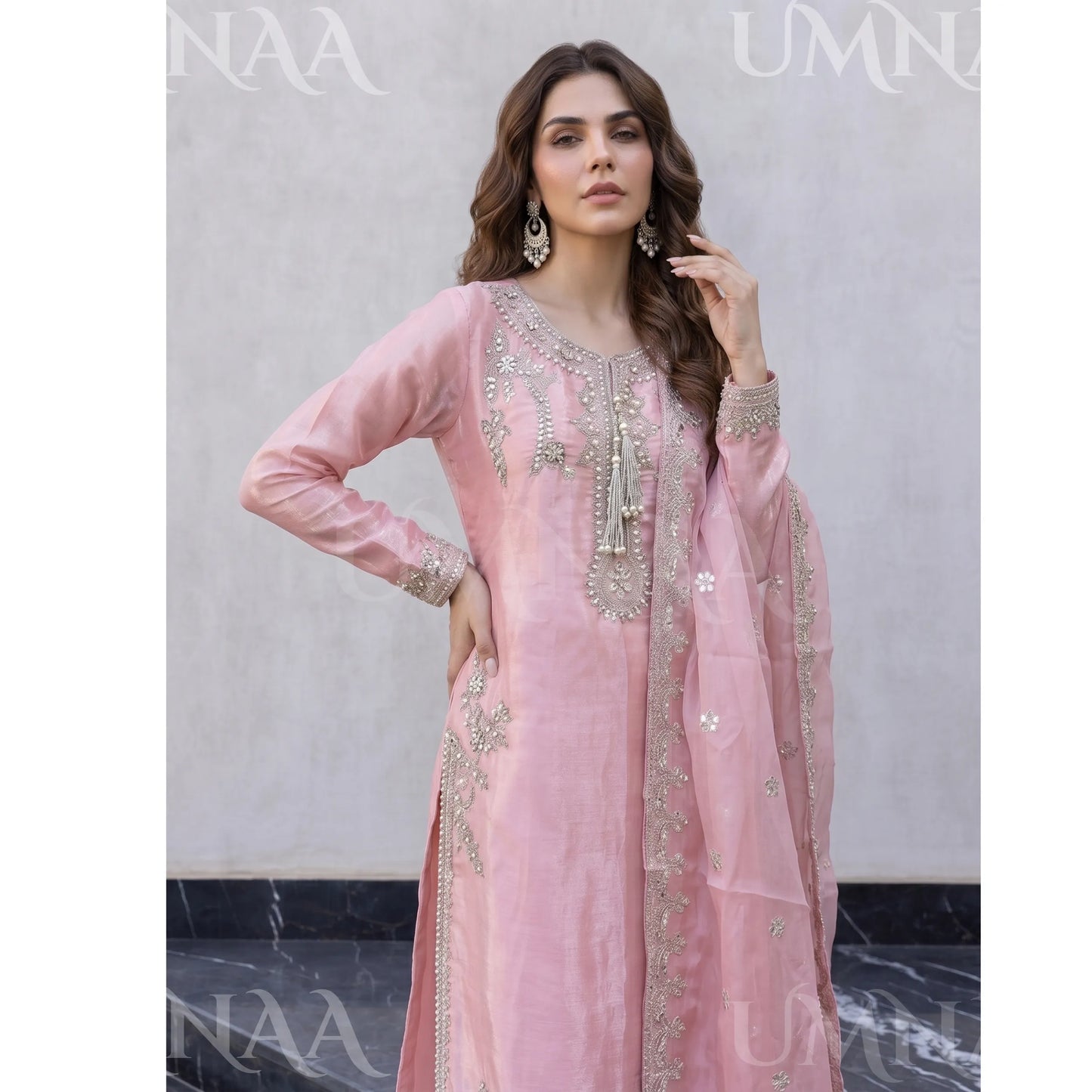 UA-289 Luxury Silk 3-Pc Suit | Embroidered Pakistani Formal Wear