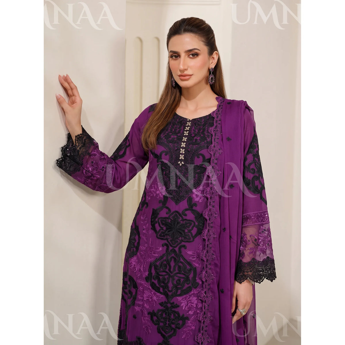 UA-296 Embroidered Chiffon 3 Pc Collection | Umnaa