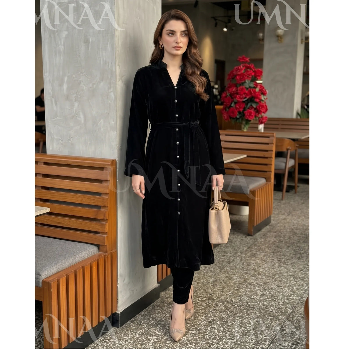 UA-301 Coat Style Velvet Co-Ords 2 Pc | Umnaa