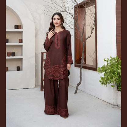 UA-306 Embroidered Dhanak Co-Ord set | Umnaa