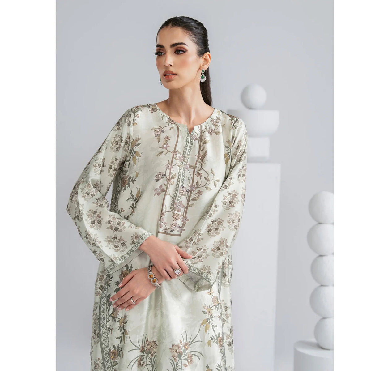 UAL-08 Printed Silk Kaftan with Trouser 2 Pc Set | Ally's