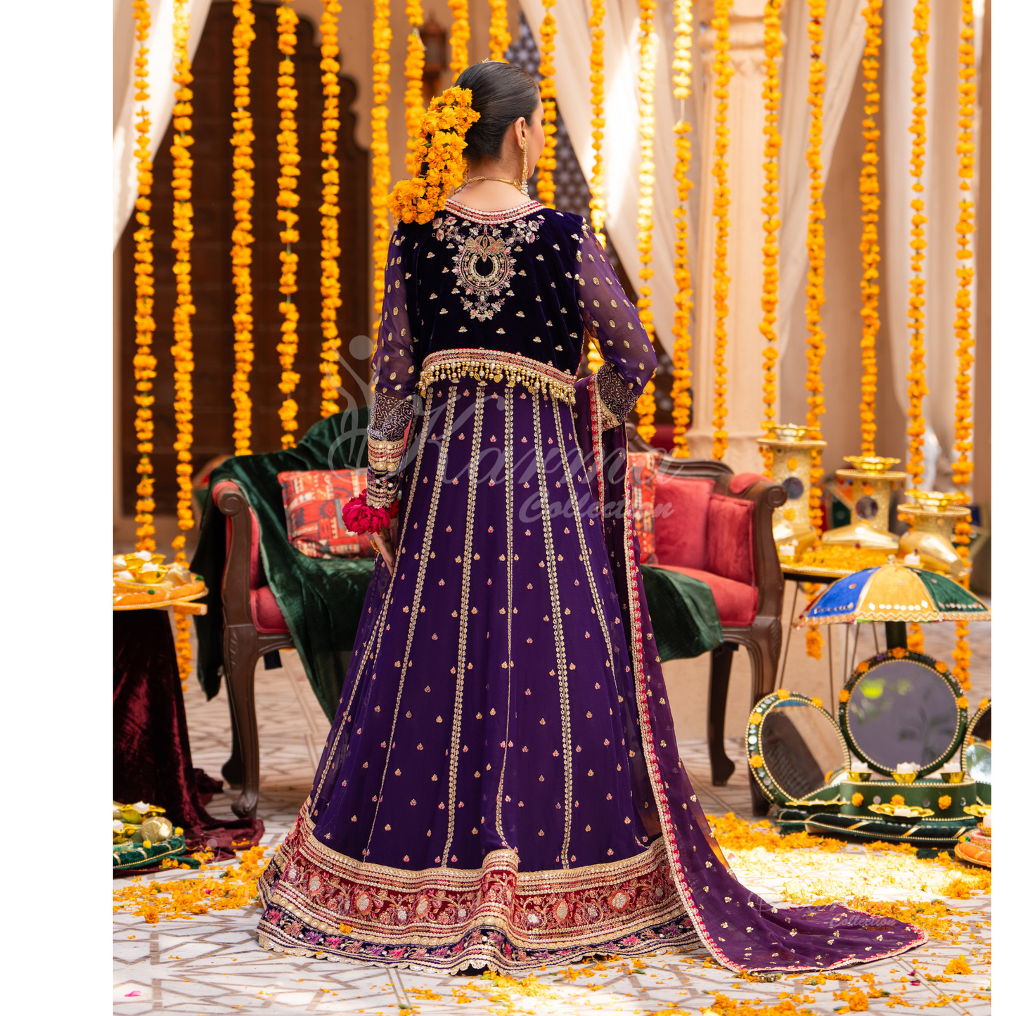 Luxury Embroidered  chiffon long Maxi with velvet jacket | Wedding Collection | karma Collection | UMKC01401