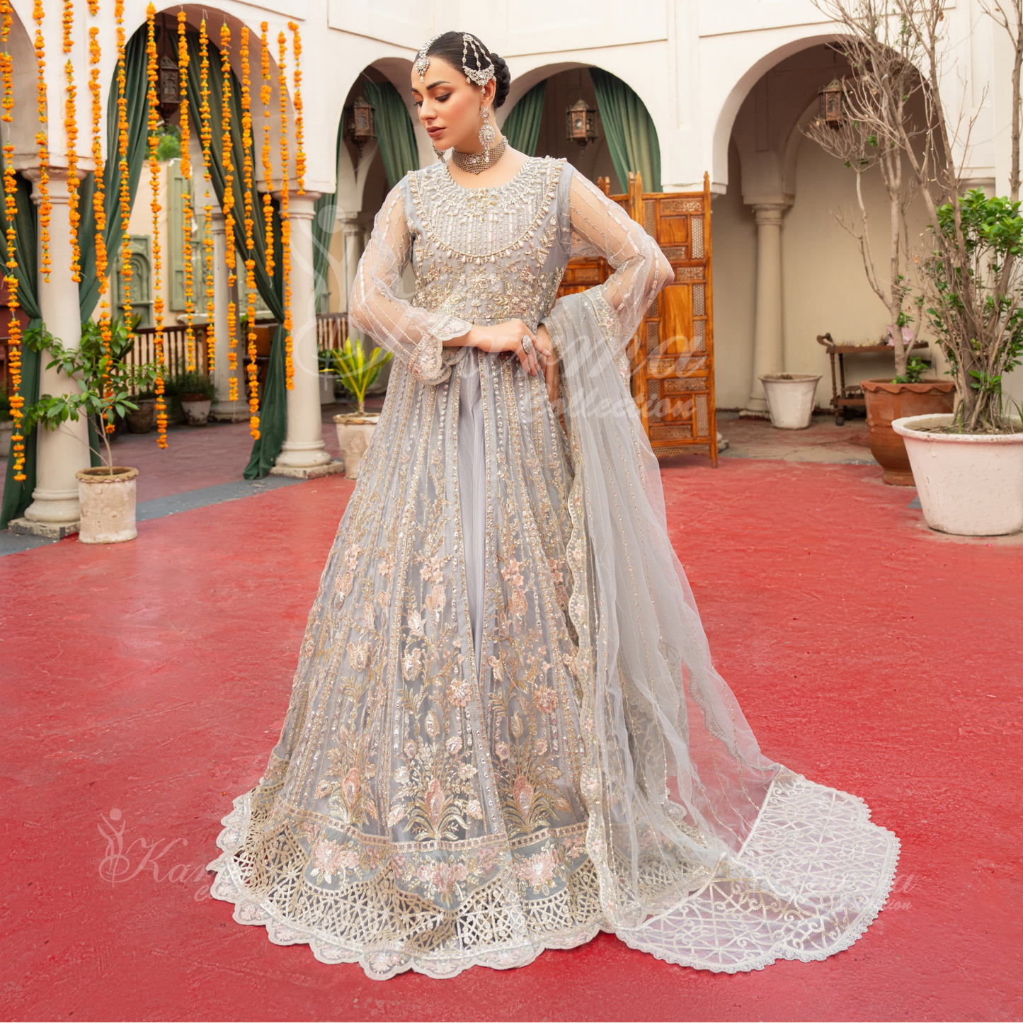 Luxury Embroidered soft Net long Maxi | Wedding Collection | karma Collection | UMKC01301