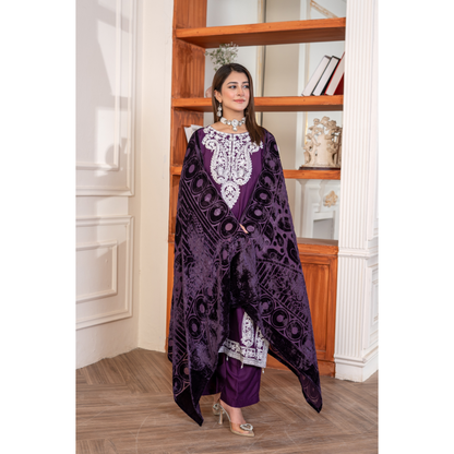 UA-130 Winter Linen dress with Velvet Shawl Collection by Umnaa