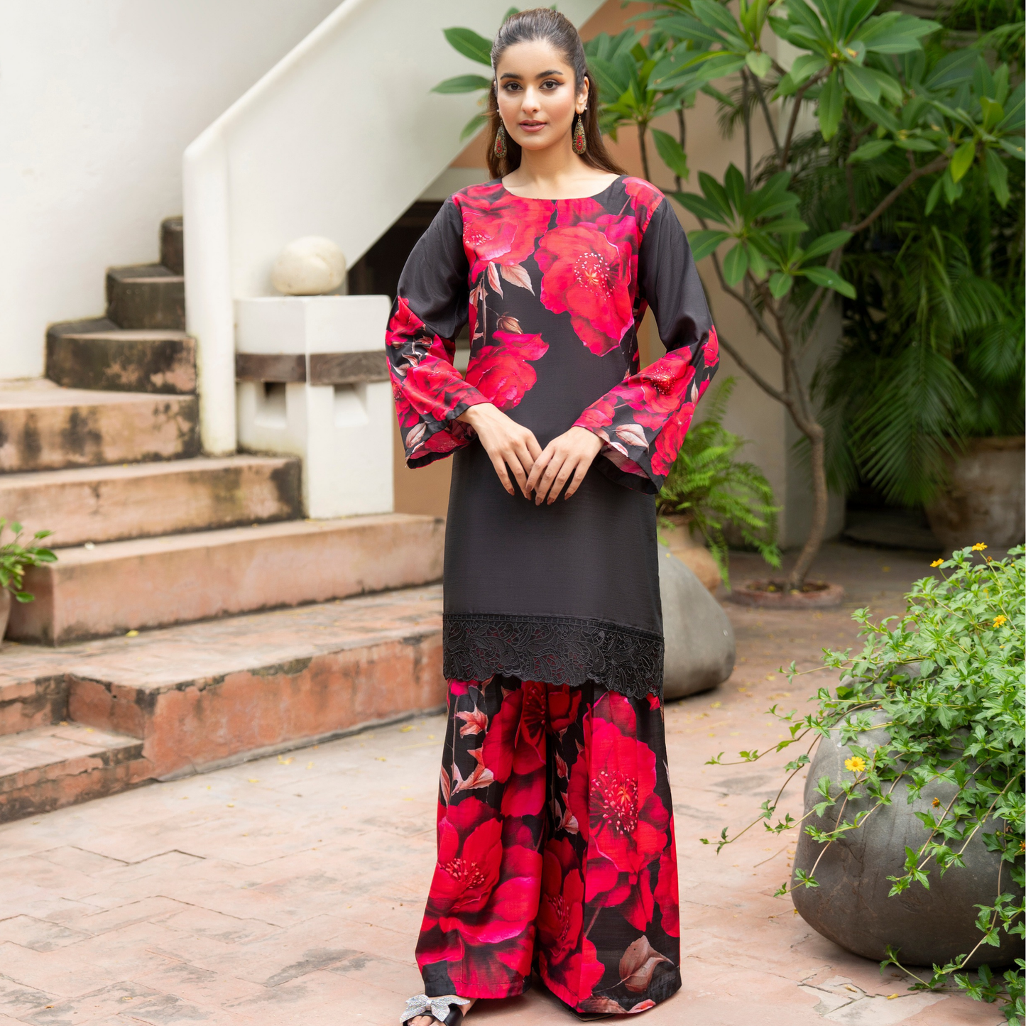 Sëleñe Raw Silk Printed Co-Ords Set by Karma Collection | Ready to Wear Modest fashion Asian