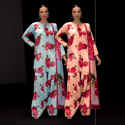 UA-82 Trendy Printed Silk Farshi Shalwar 3 Pc Ready to Wear Collection-Umnaa