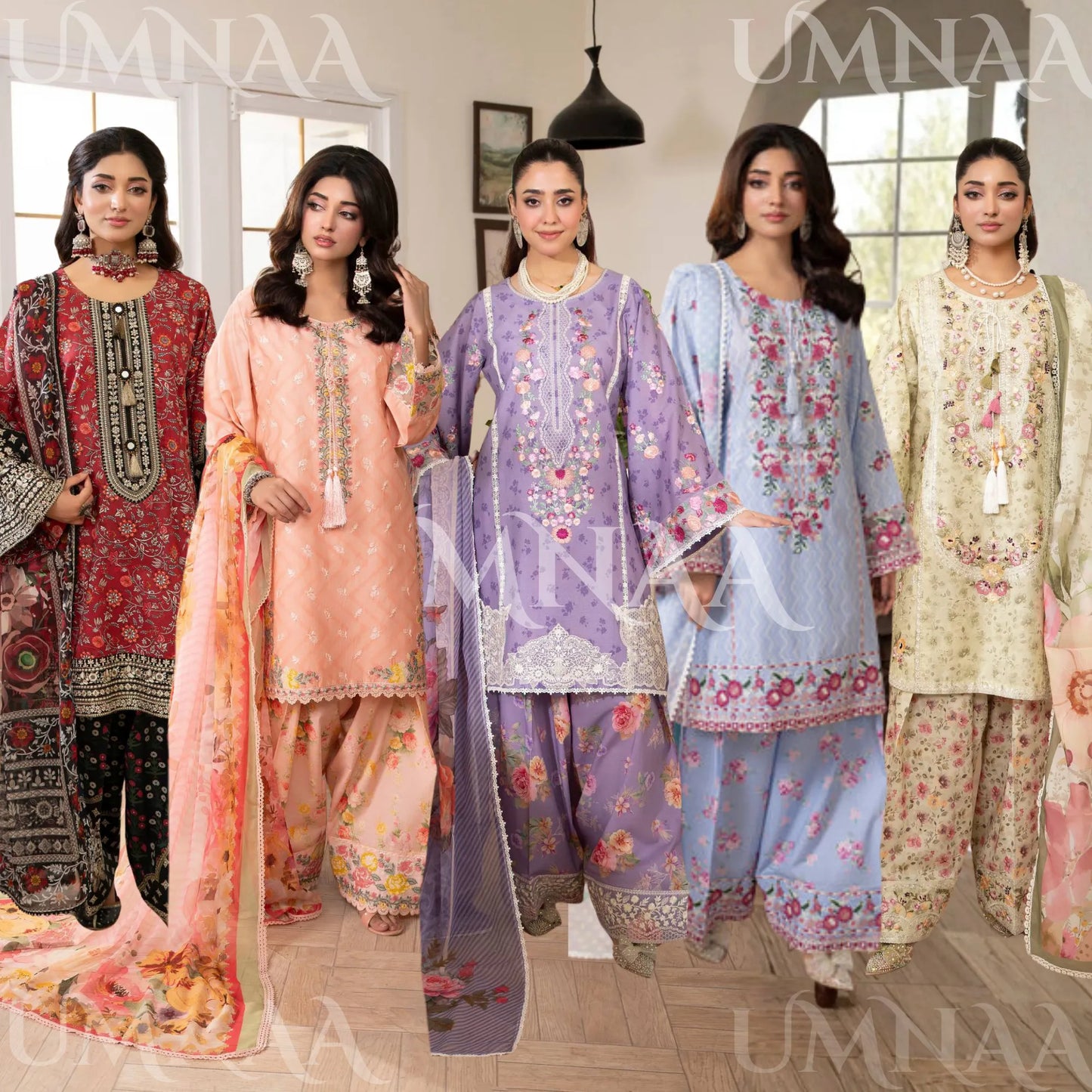 "Gulmahar" Embroidered Lawn Farshi Shalwar Collection by karma Collection