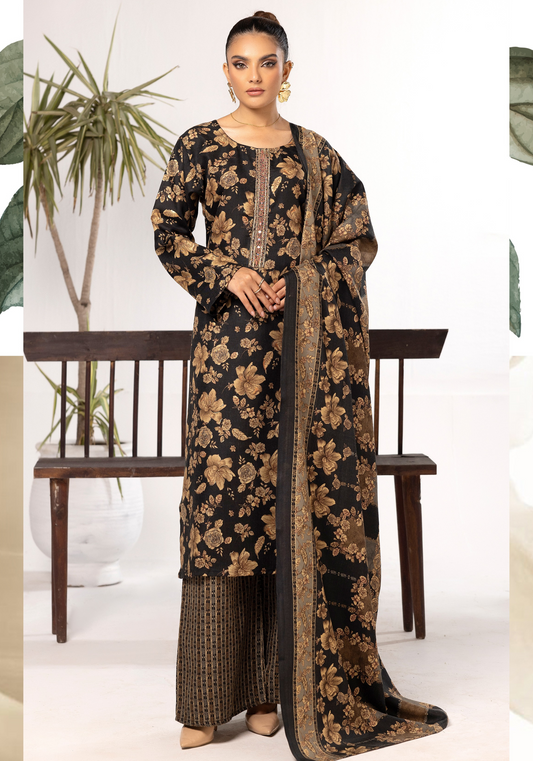 Black | Printed Linen Shalwar Kameez & Dupatta | 3 Pc | Ready-to-wear | Simrans