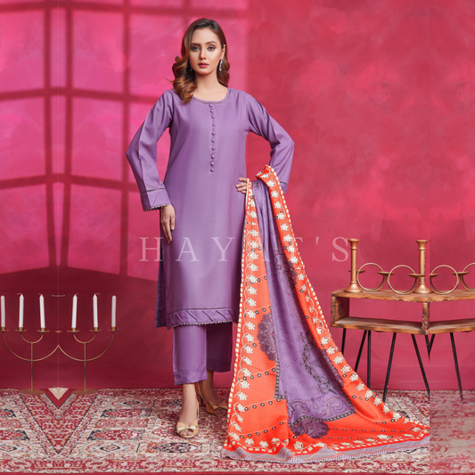 (Lavender) Dhanak Dress with Wool Shawl |3 Pc| Winter Collection | Hayats