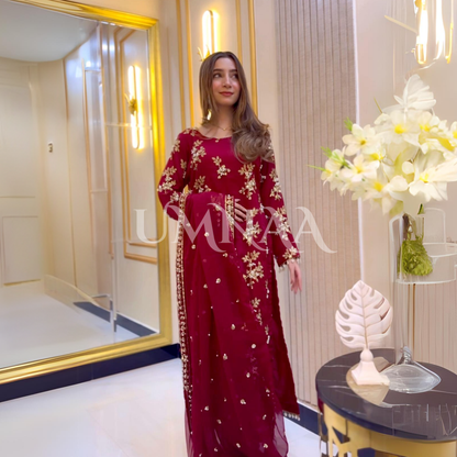 3 Piece Embroidered Chiffon Party wear Pakistani Dress | Umnaa