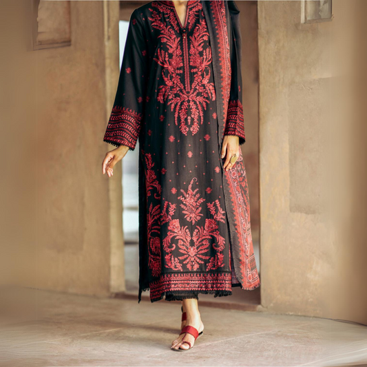 (Black) Embroidered Dhanak Collection Pc Ready to Wear by Casuallite