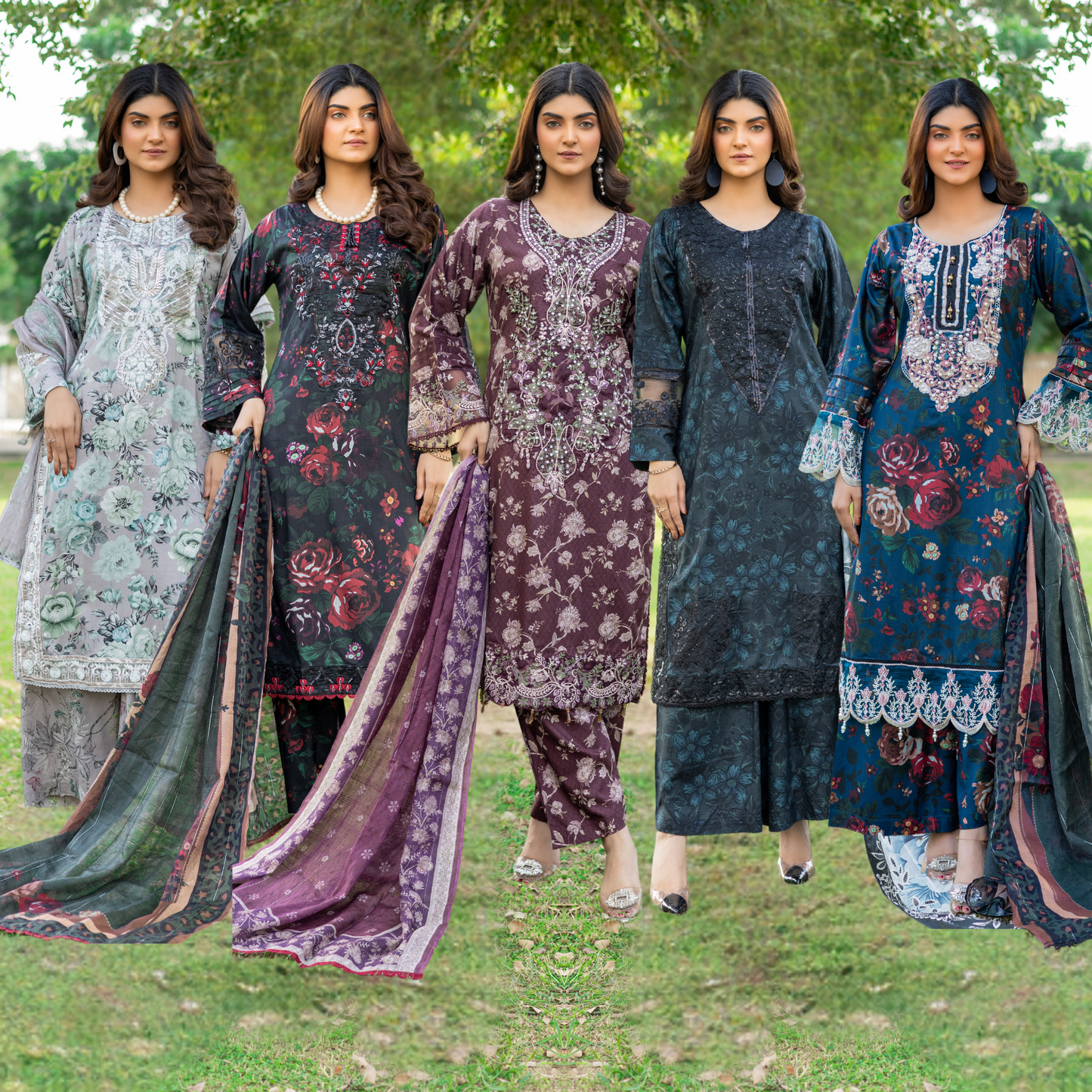 Winter Linen Printed Handwork Embroidered Dress 3 Pc |Ready to Wear| Rangz | UMRGZ3700