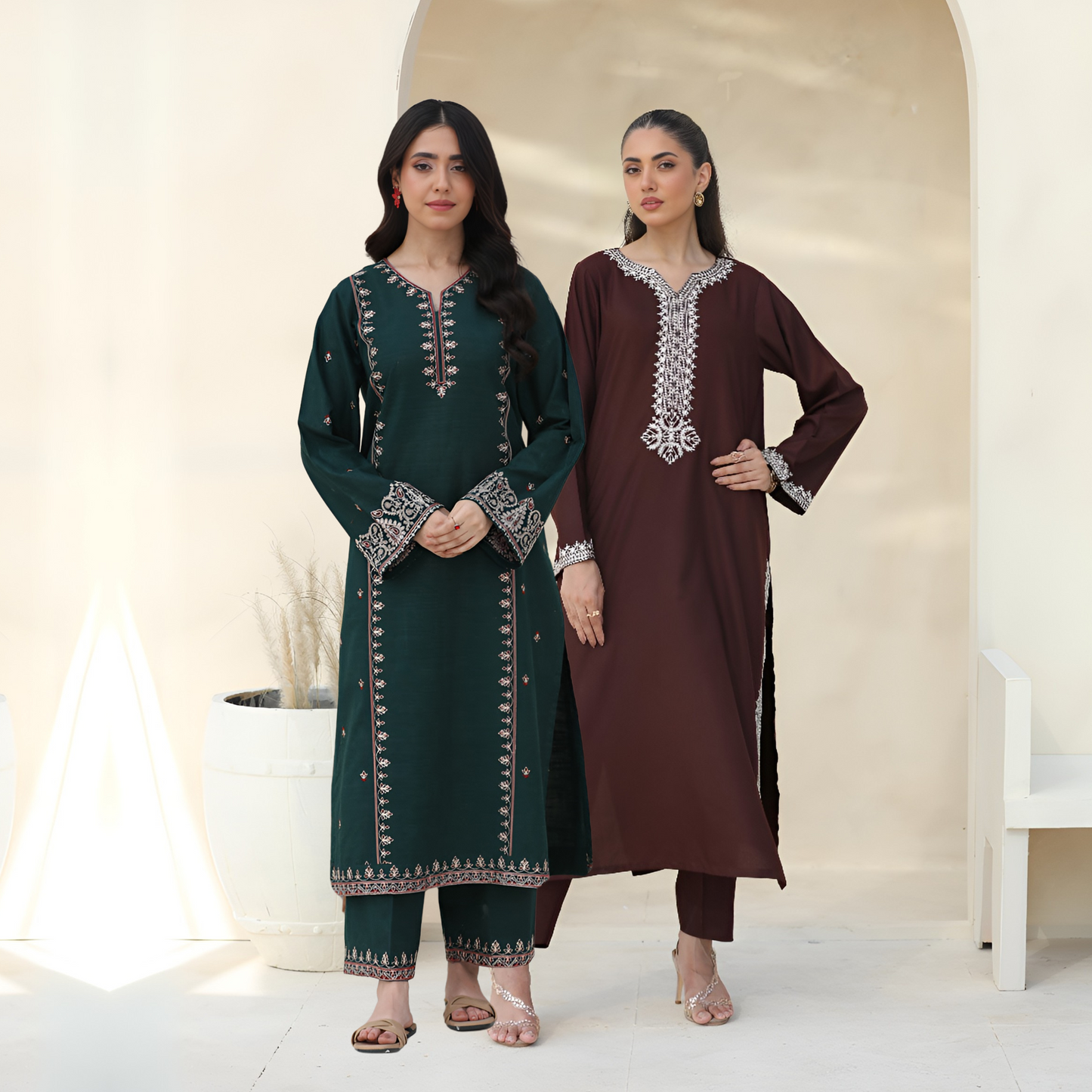 UA-28 2 Pc Embroidered Dhanak Pakistani Co-Ords Set Dress | UMNAA
