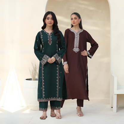 UA-28 2 Pc Embroidered Dhanak Pakistani Co-Ords Set Dress | UMNAA