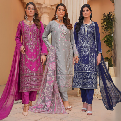 UA-30 Luxury Embroidered Viscose Linen Dress 3 Pc | Winter Collection | Umnaa