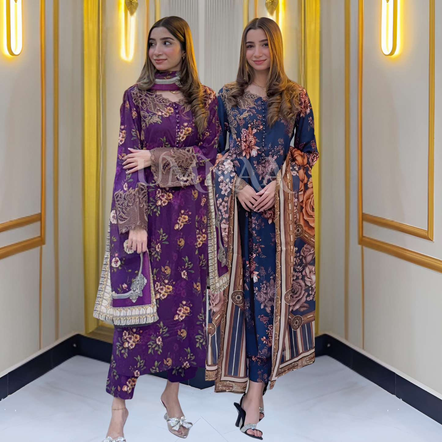 UA-33 Printed Embroidered Winter Linen 3 Pc Dress | Ready to wear | UMNAA