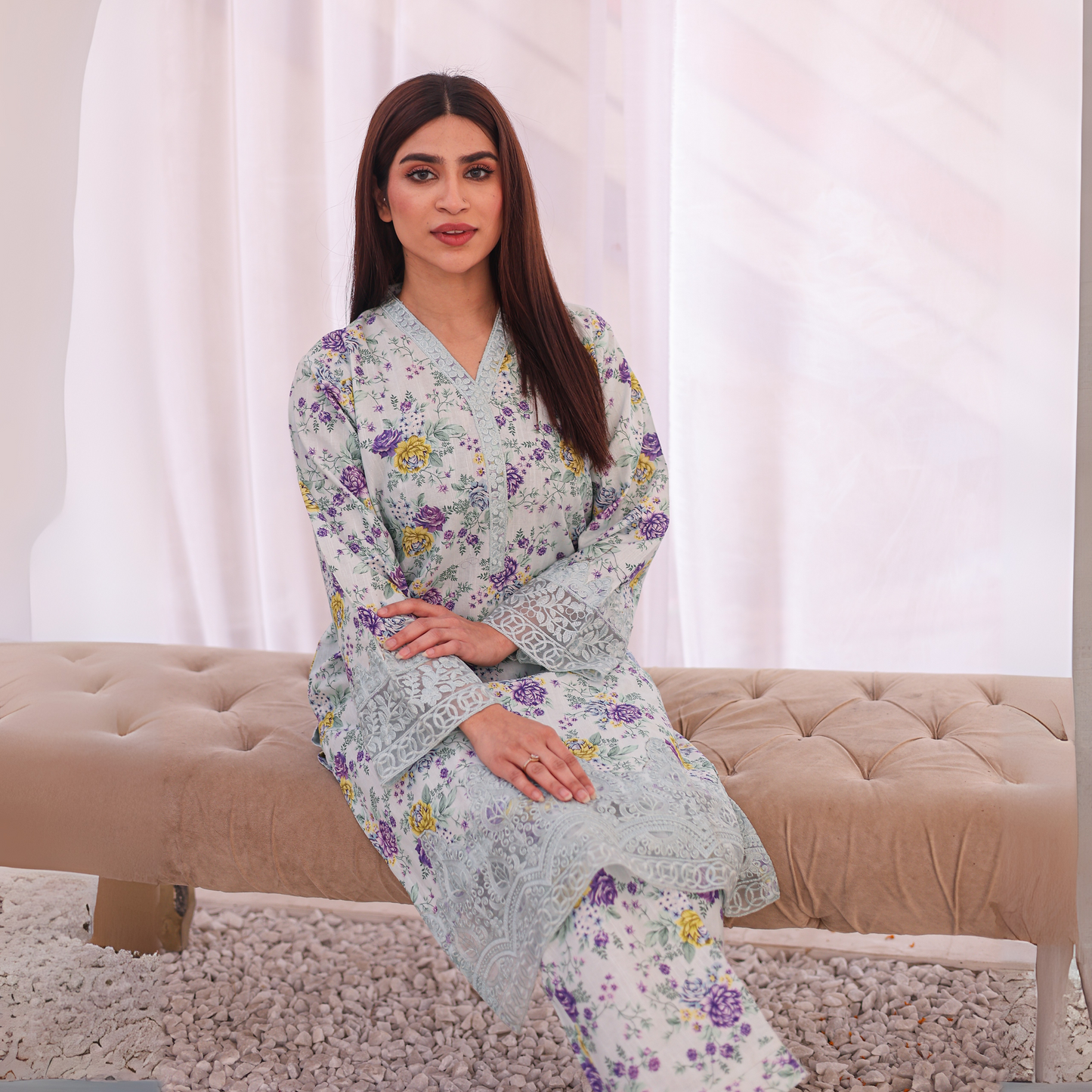 2 Pc Embroidered floral Printed Khaddar Pakistani Co-Ords Set | Ready to wear| Naubahar | UMNAU0900