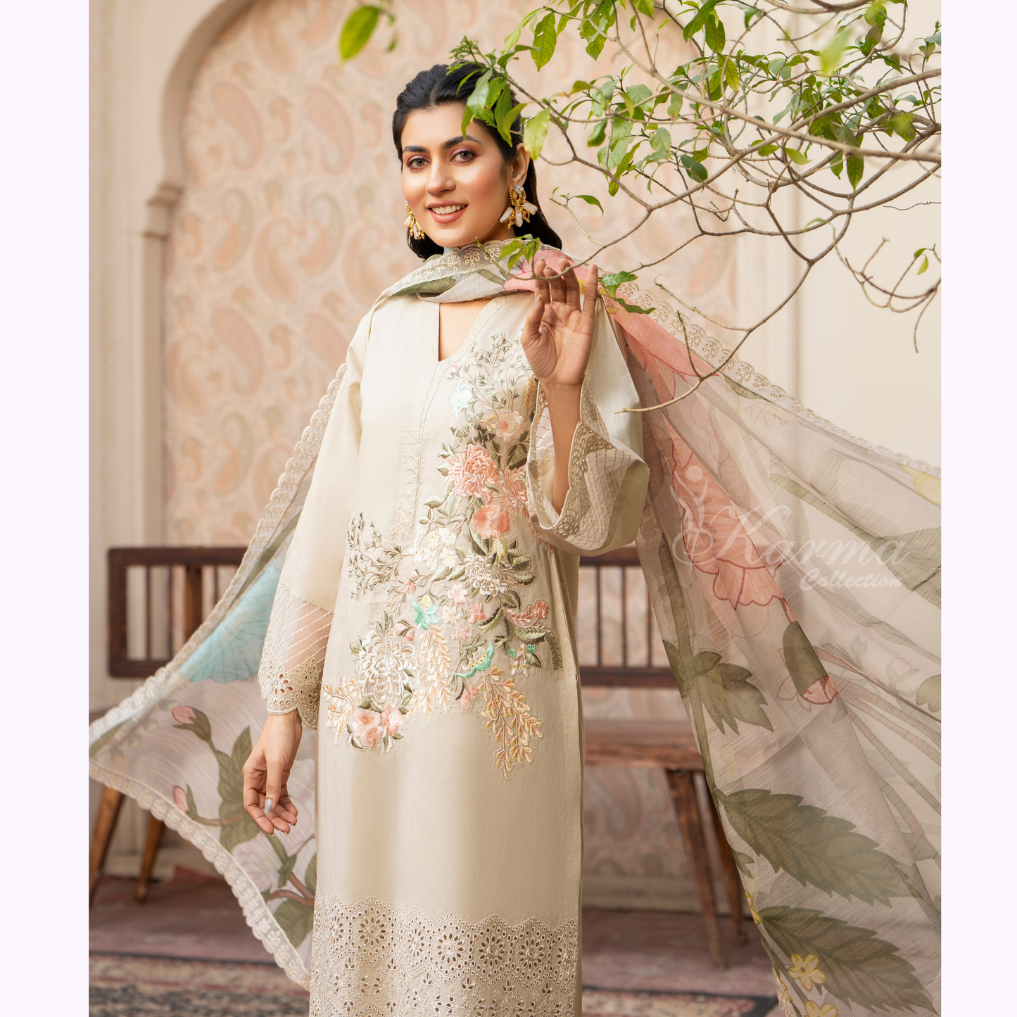 UKC-16 Embroidered Cambric Cotton Ready to Wear 3 Pc - Karma Collection