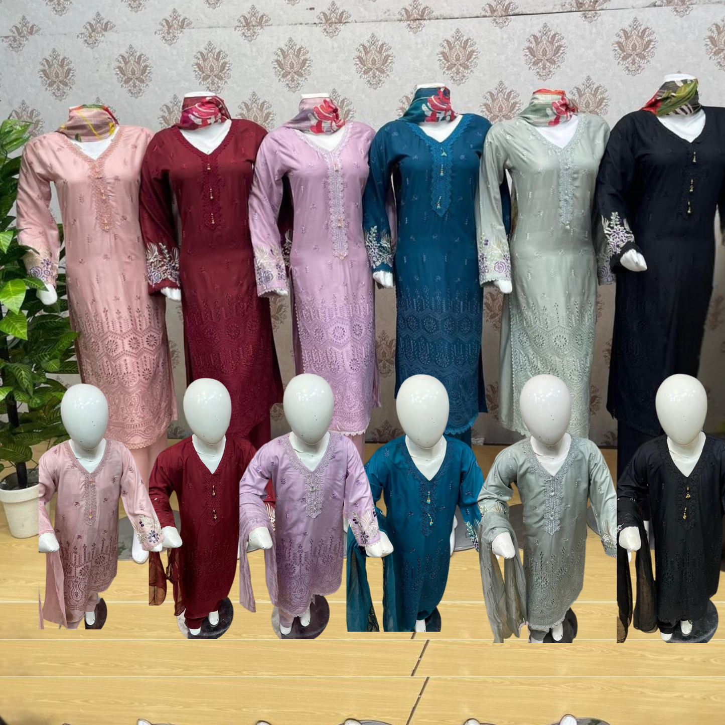 3 Pc Luxury mother daughter Embroidered Linen Collection-UMNAA