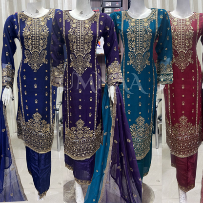UA-48 Luxury Embroidered Chiffon Dress with Chiffon Dupatta 3 Pc |Ready to Wear| UMNAA
