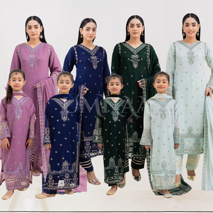 UMRZ-41 3 Pc Luxury mother daughter Embroidered Chiffon Collection-Rangz