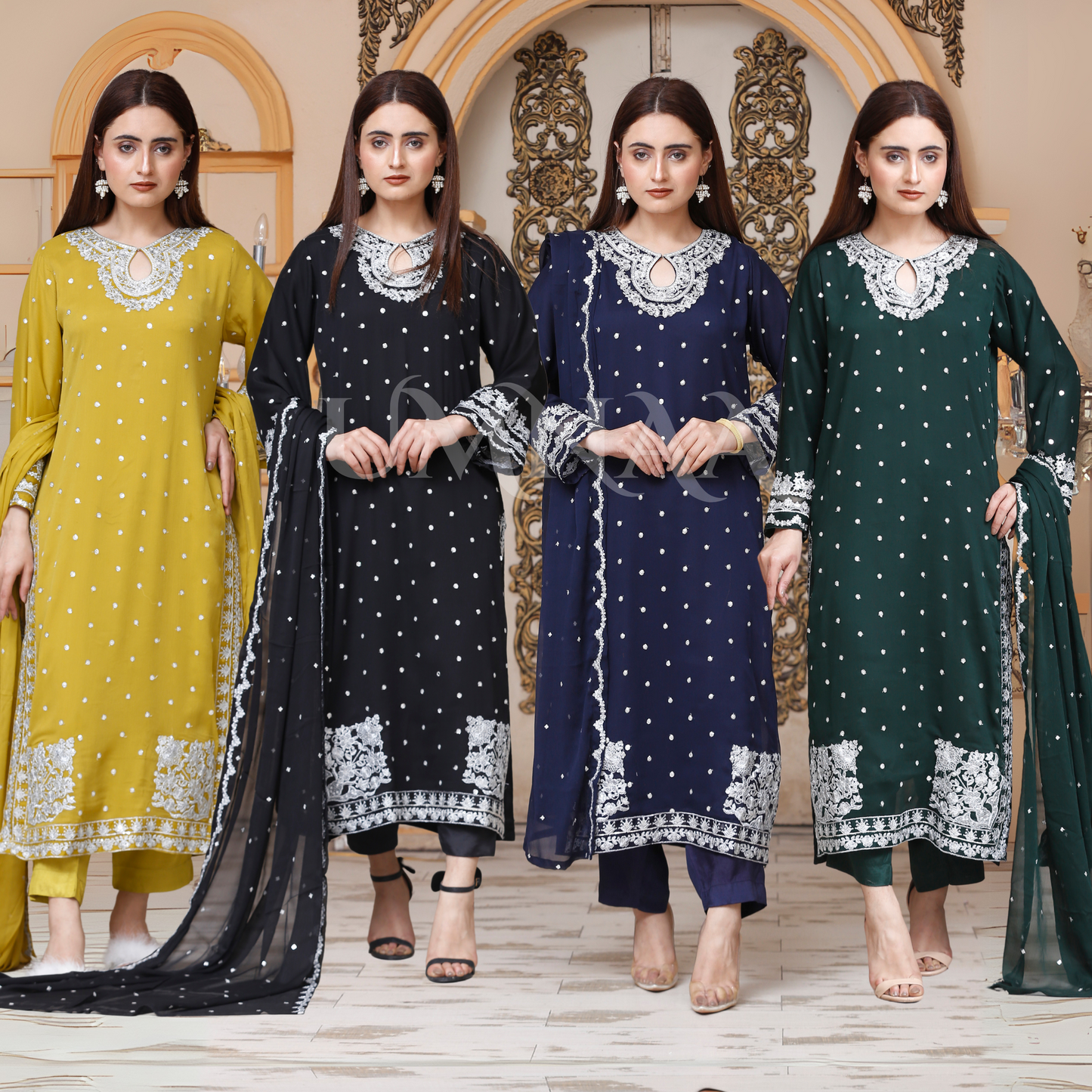 UA-54 3Pc Luxury Embroidered Chiffon Dress with Chiffon Dupatta 3 Pc |Ready to Wear| Umnaa