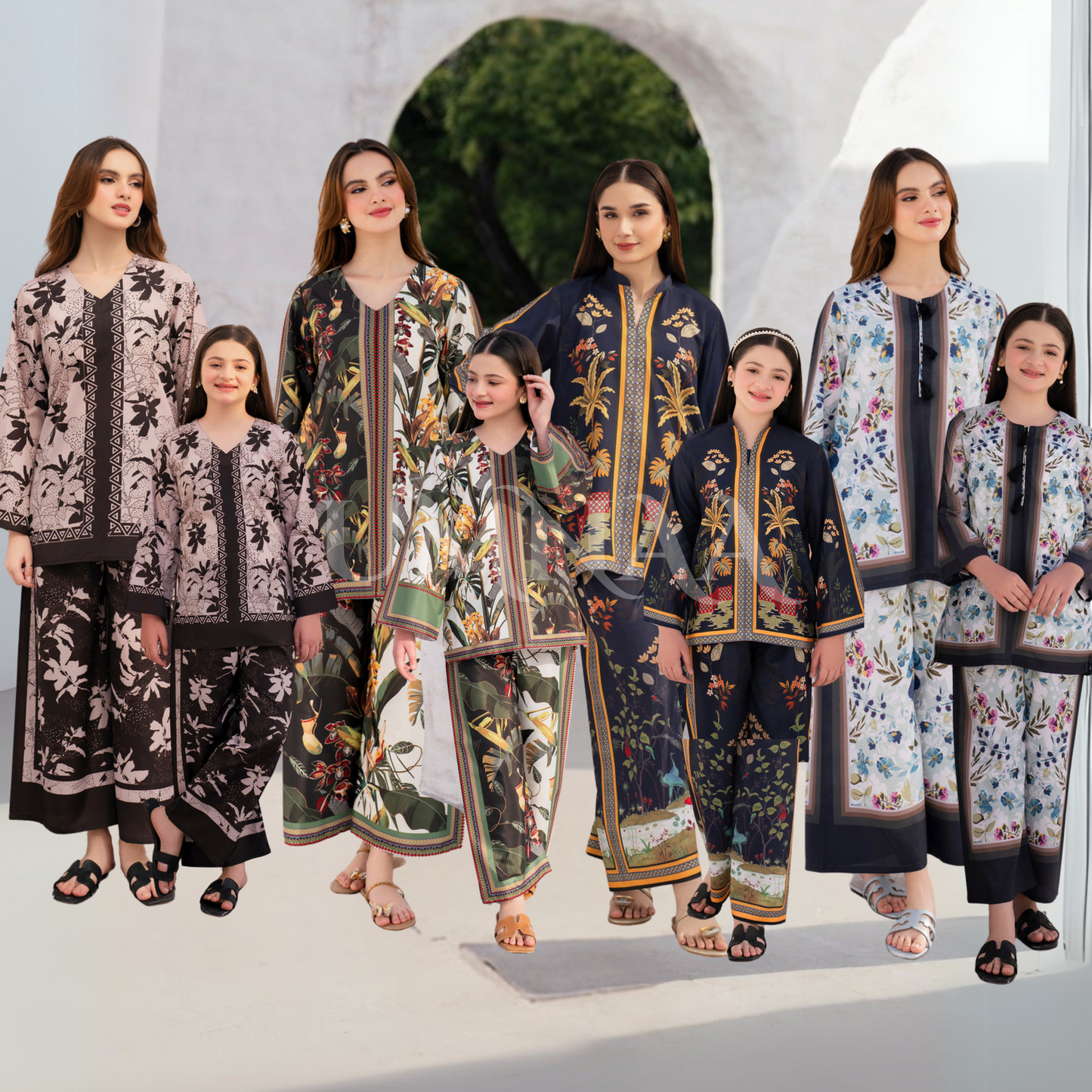 2 Pc Mother & Daughter Pakistani Printed Co-ord Set Collection by Garnet