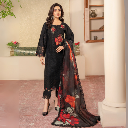 UKC-26 Embroidered Chikenkari Cambric Cotton Ready to Wear 3 Pc - Karma Collection