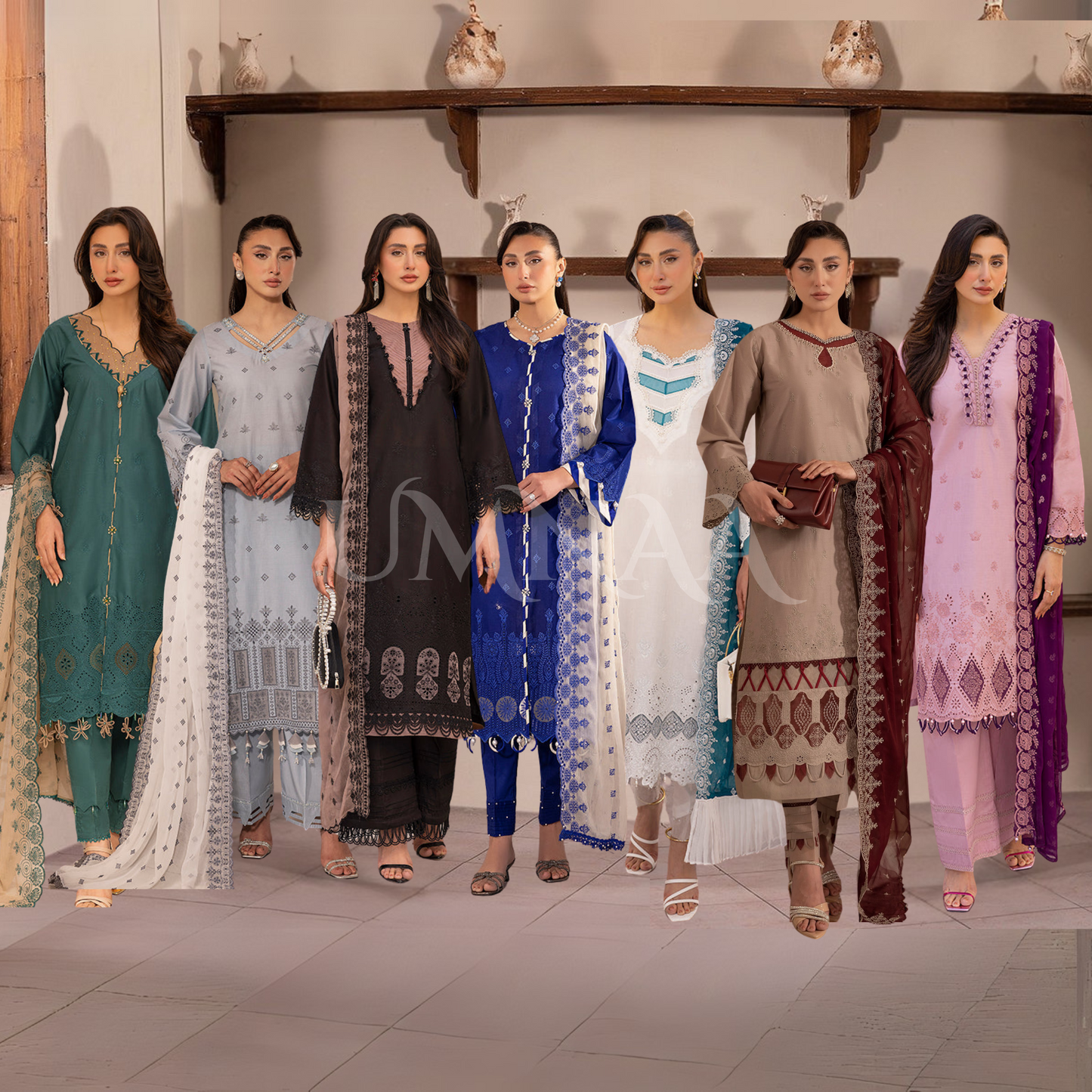 UAL-01 3 Pc Embroidered Chikenkari Cotton Ready to Wear Dress | ALLY'S