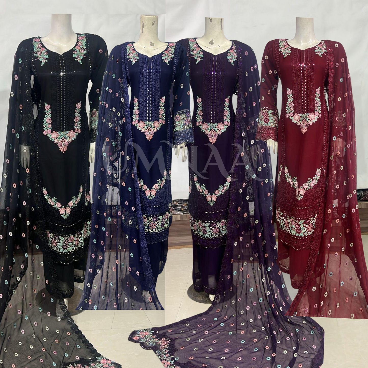 UA-65 3 Pc Luxury Embroidered Chiffon Collection- Umnaa
