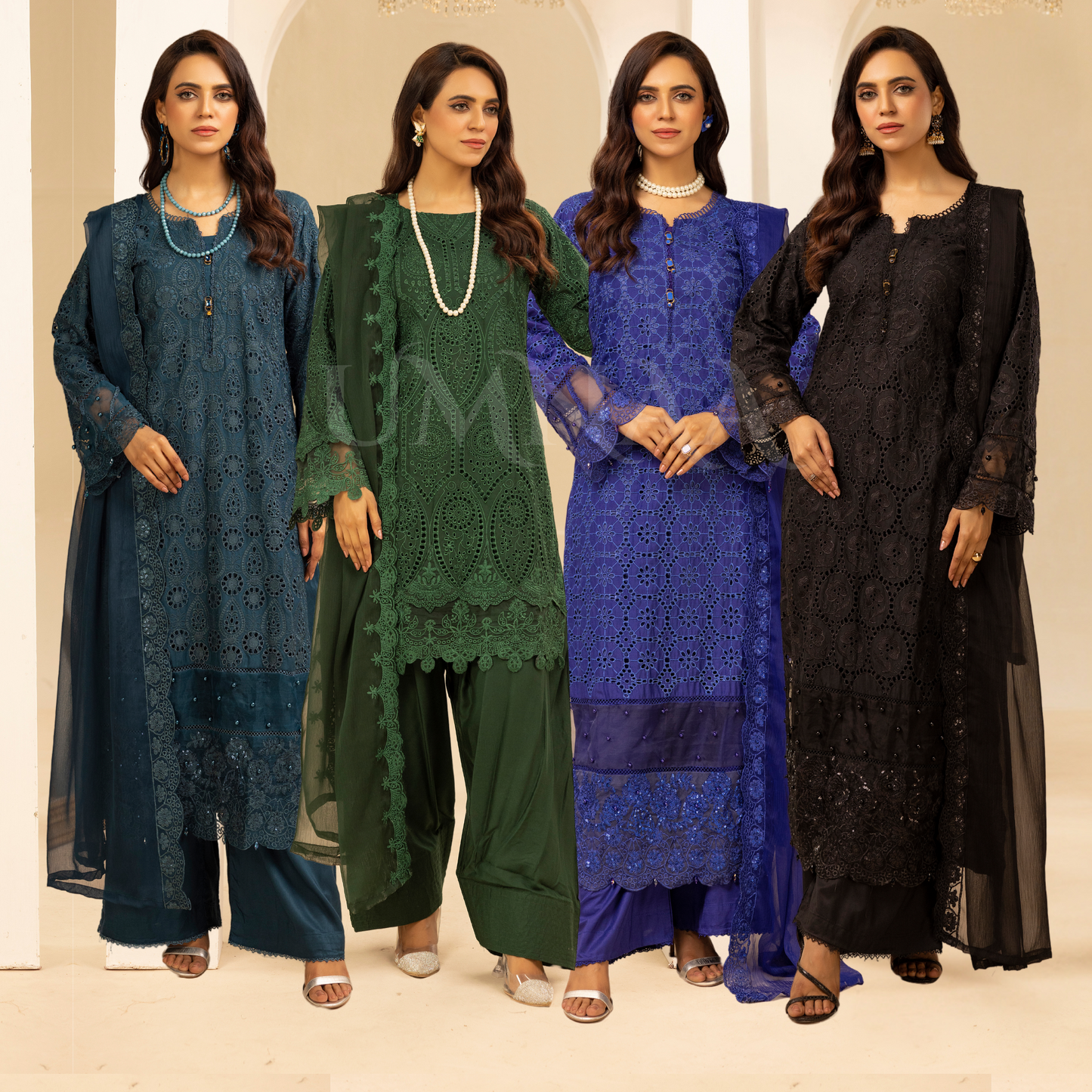 UMS-18 Embroidered Linen Chikenkari 3 Pc Pakistani Dress | Ready to wear | Simrans
