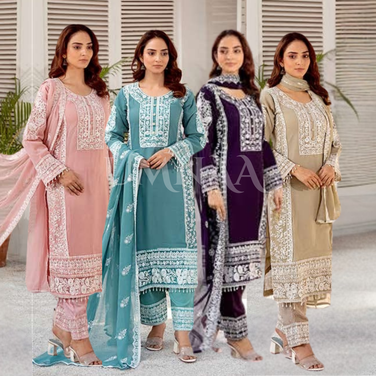 UMRZ-43 Luxury Handwork Embroidered Chiffon Dress 3 Pc |Ready to Wear| Rangz