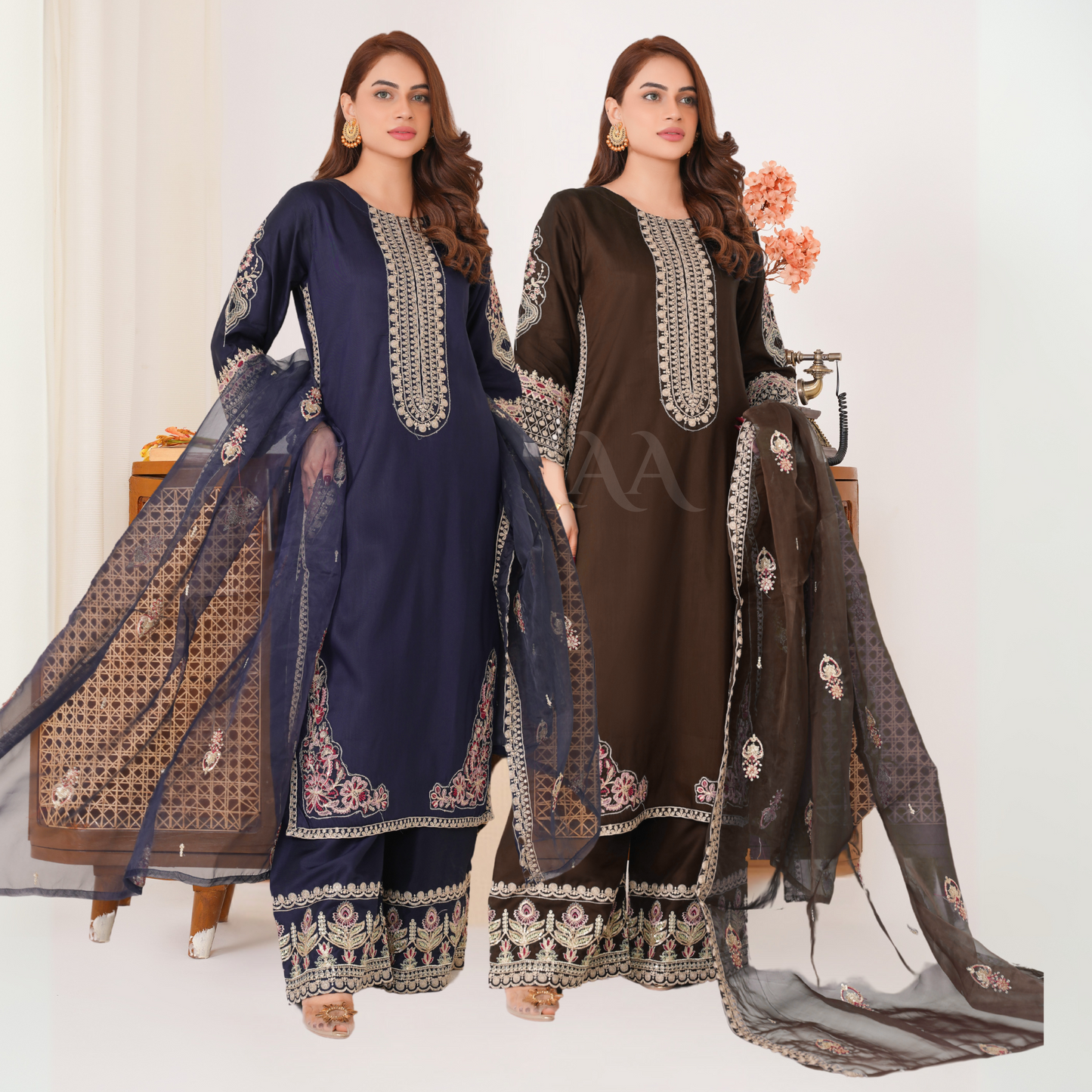 UA-63 Embroidered Viscose Linen 3 Pc Pakistani Dress | Ready to wear | UMNAA