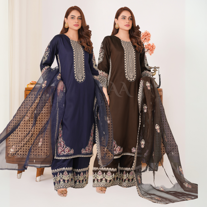 UA-63 Embroidered Viscose Linen 3 Pc Pakistani Dress | Ready to wear | UMNAA