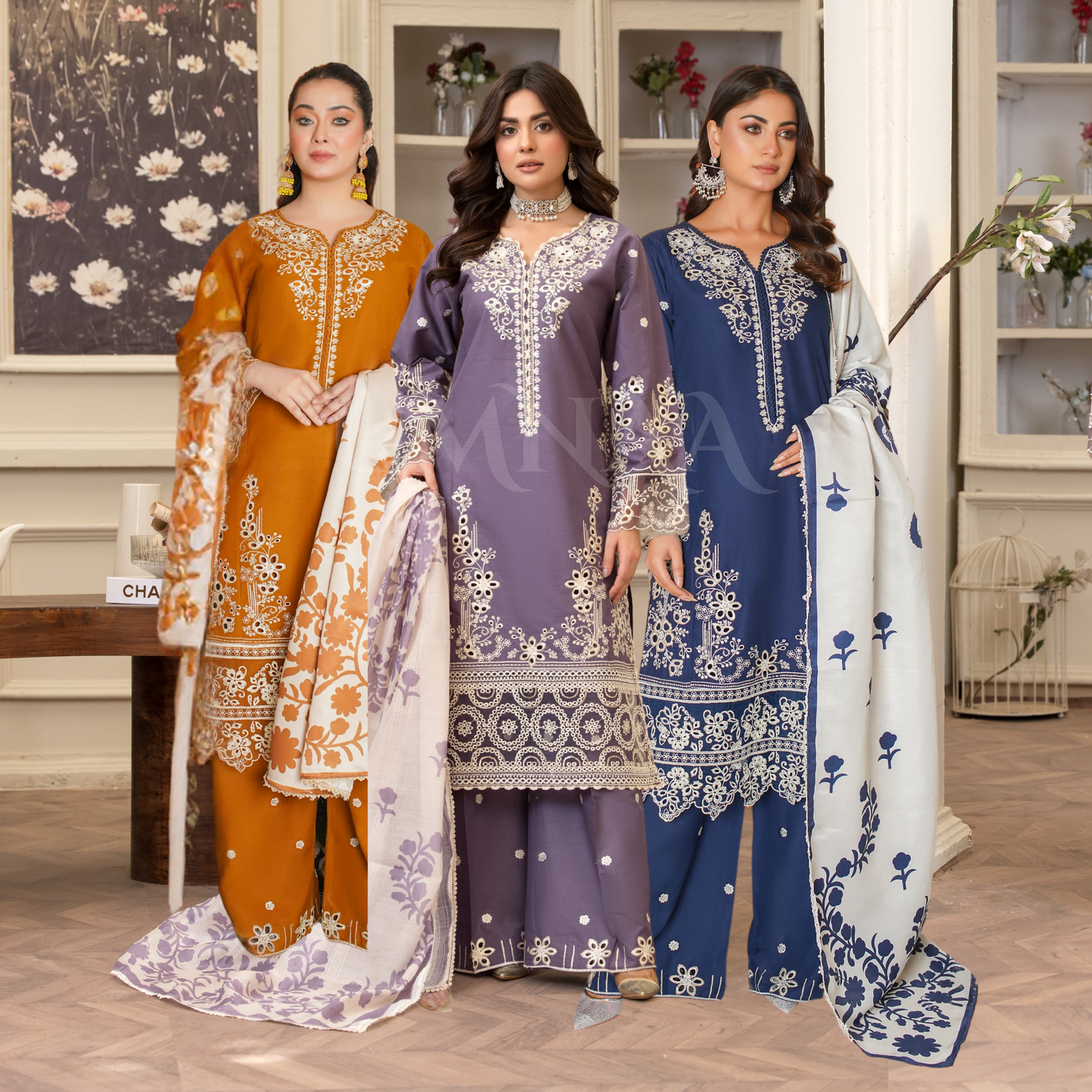 UA-83 Embroidered Cambric Cotton Ready to wear Dress | Umnaa