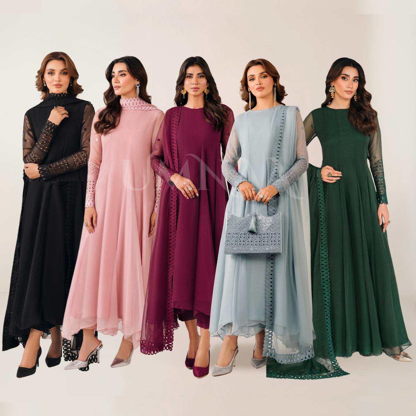 UA-97 Luxury Embroidered Chiffon Frock Collection 3 Pc | Ready to Wear | Umnaa