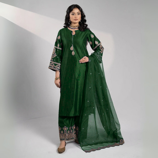 USP-01 Luxury Festive Embroidered Chambray Katan Dress by Sha Posh | Pakistani Dress Asian Clothes