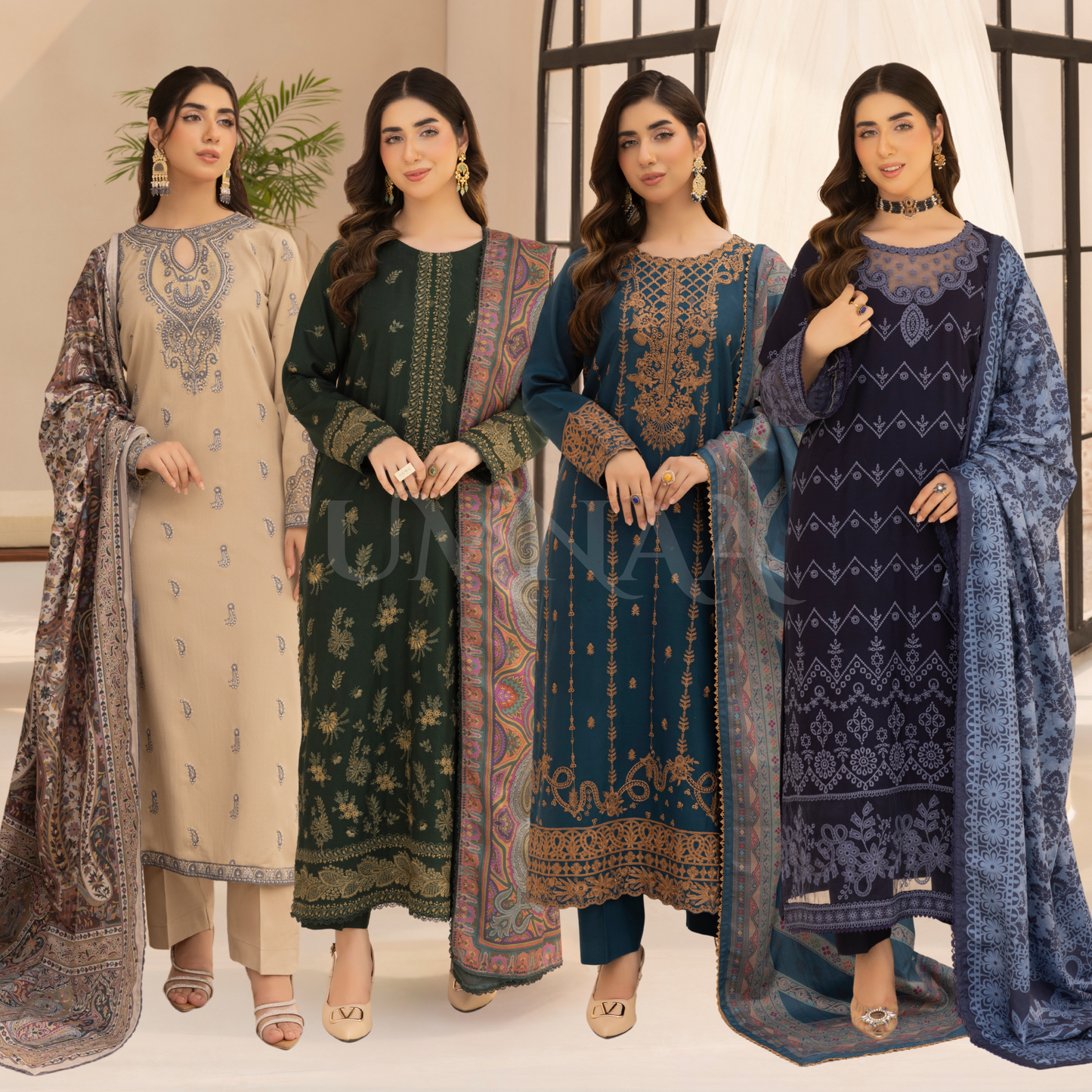 UMS-36 Anya by Simrans Embroidered Dhanak Dress with Winter Shawl | Ready to Wear | Asian Clothes