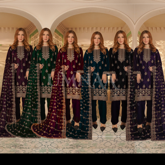 UA-127 Luxury Embroidered Velvet Collection Pakistani Festive Partywear Dress by Umnaa