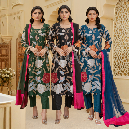 UA-128 3 Pc Embroidered Linen Collection Pakistani Dress Asian Clothes