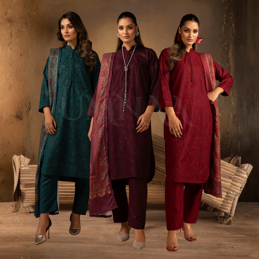 UMS-41 Zareena by Simrans Embroidered Dhanak Dress with Winter Shawl | Ready to Wear | Asian Clothes