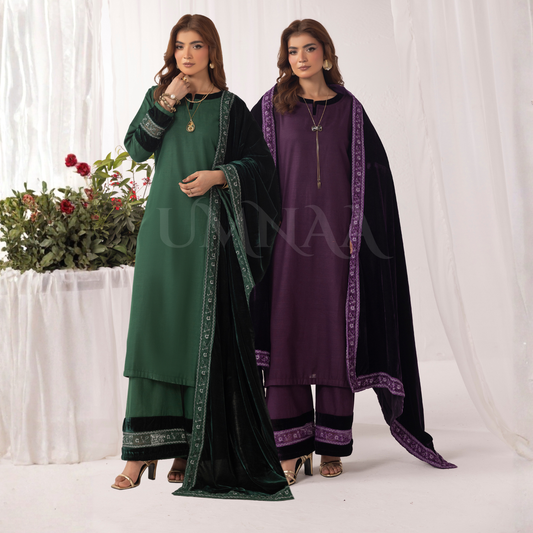 UMS-42 Raqs e bismil khaddar dress with Velvet Shawl by Simrans | Ready to Wear | Asian Clothes