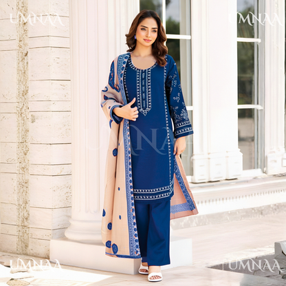 UA-137 Dhanak dress with Kashmiri Wool Shawl by Umnaa | Ready to Wear | Asian Clothes
