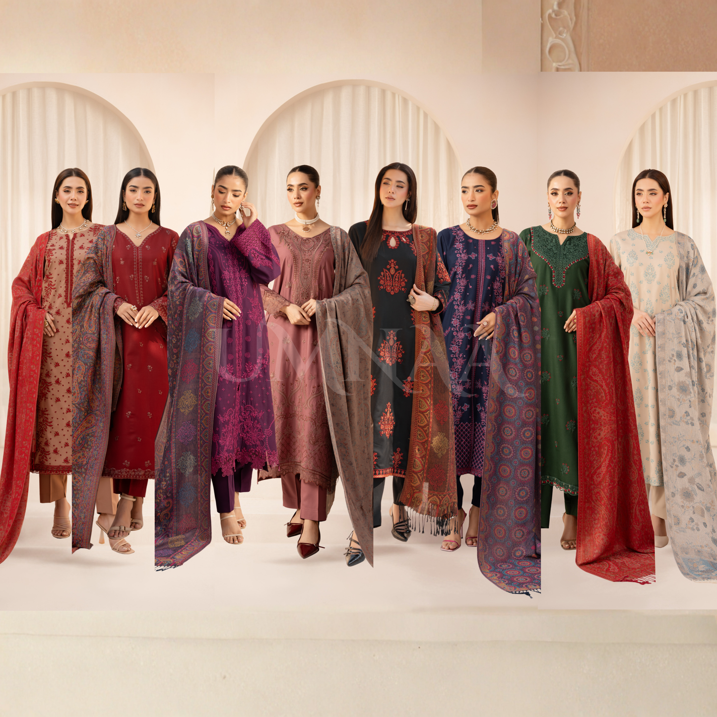 UA-140 Embroidered Dhanak Dress with Pashmina Shawl | Ready to Wear | Asian Clothes