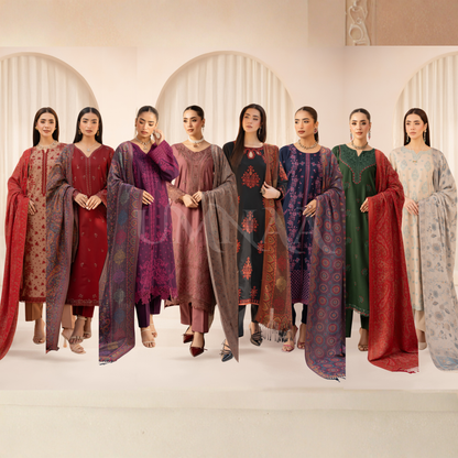 UA-140 Embroidered Dhanak Dress with Pashmina Shawl | Ready to Wear | Asian Clothes