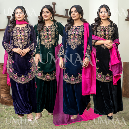 UA-141 3 Luxury Velvet Sharara collection by Umnaa