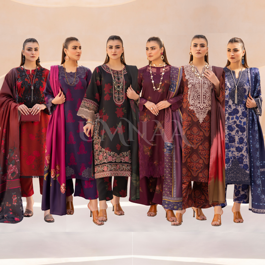 RA-24 Embroidered Printed Dhanak dress with Wool Shawl  by Raniya.h