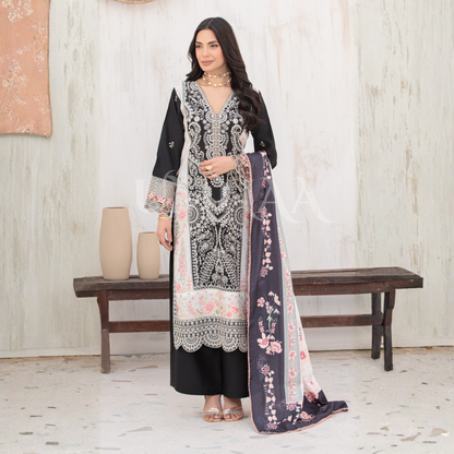 UA-147 Embroidered Viscose Dress with Silk Dupatta | Umnaa