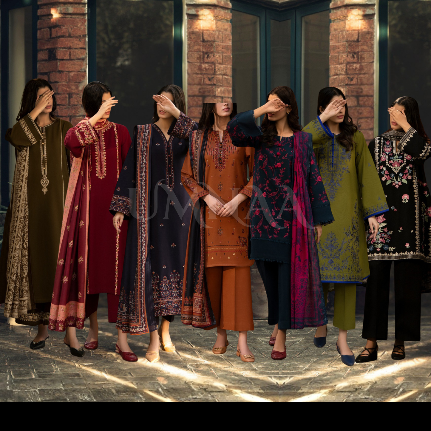 UCA-33 "Shadows" Embroidered Khaddar with Wool Shawl Winter Collection by Casuallite
